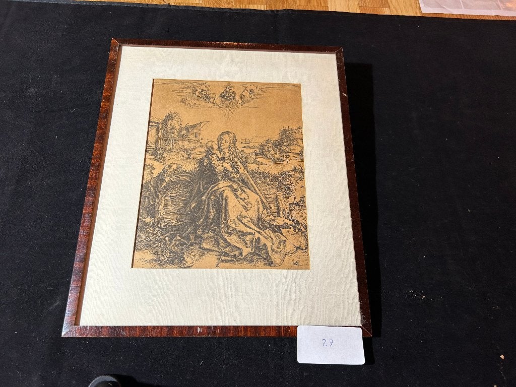 Antieke Kopergravure Maria mit der Meerkatze Albrecht Dürer, Ophalen, 1800 - 1899, Religie, Gravure