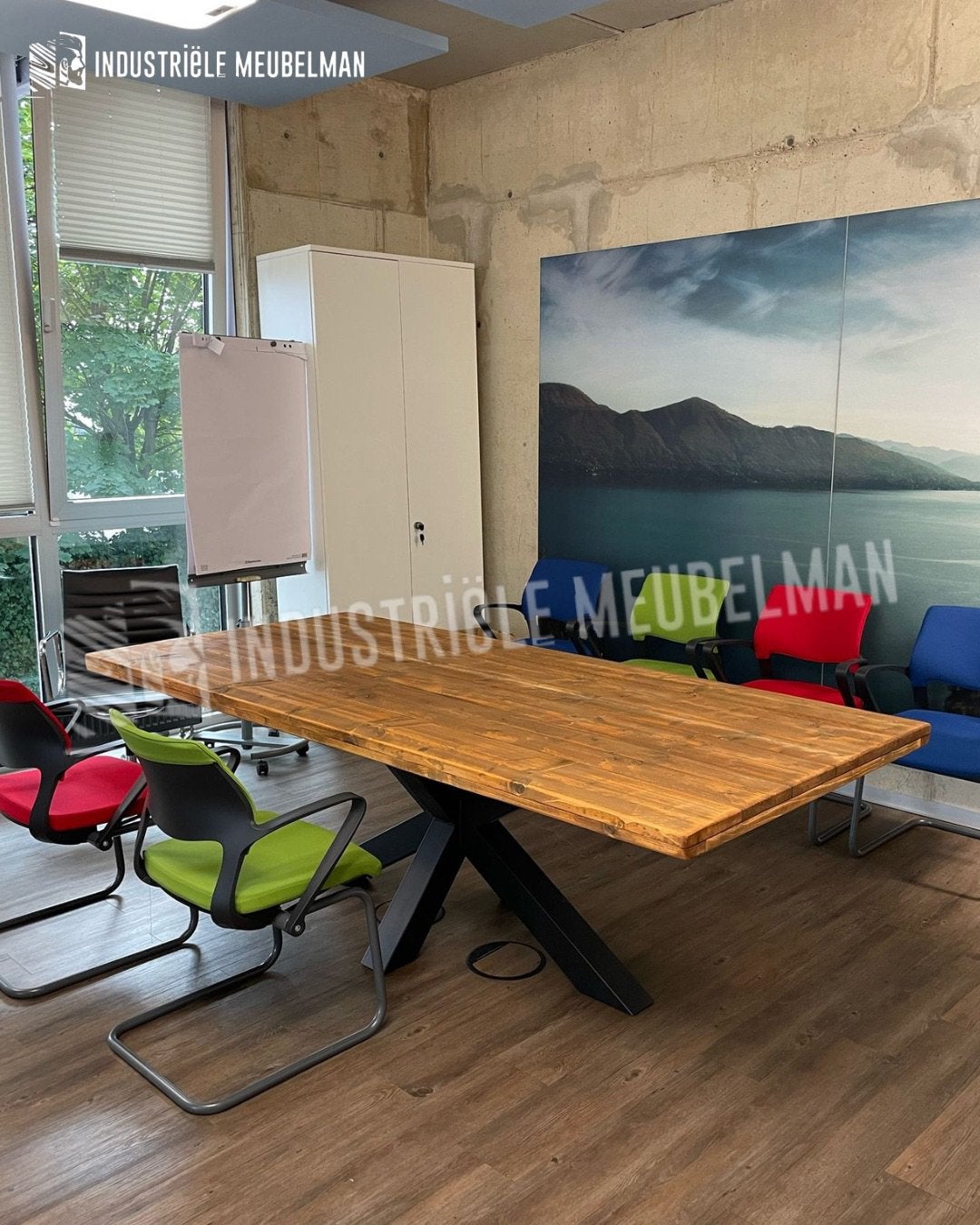 Industrieel Eettafel Industriele Eetkamertafel Vergadertafel, Huis en Inrichting, Verzenden, Nieuw, Eikenhout, Hout robuust Staal Landelijk industrieel