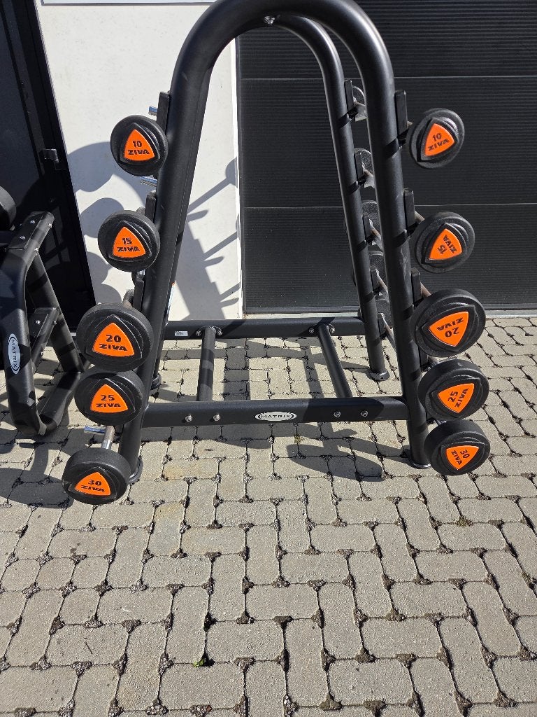 Ziva Barbell Set (Straight & Curl) 10-30kg + Matrix Rack, Enlèvement, Comme neuf, Bras, Set d’haltères