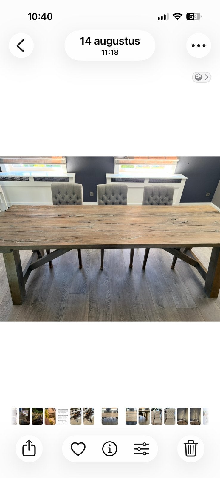Eiken kloostertafel 260 lang., Tuin en Terras, Ophalen, Zo goed als nieuw