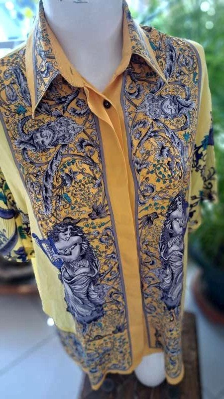 prachtig bijzonder kunst blouse in zijde, Massardi, Geel, Maat 46/48 (XL) of groter, Ophalen of Verzenden