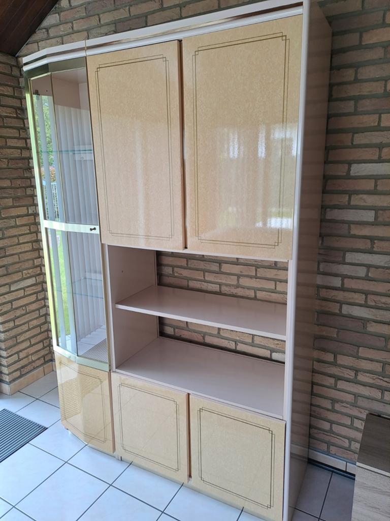 2 goud/creme kasten + 1 hoekast/bar met verlichting, Antiek en Kunst, Antiek | Meubels | Kasten, Ophalen of Verzenden