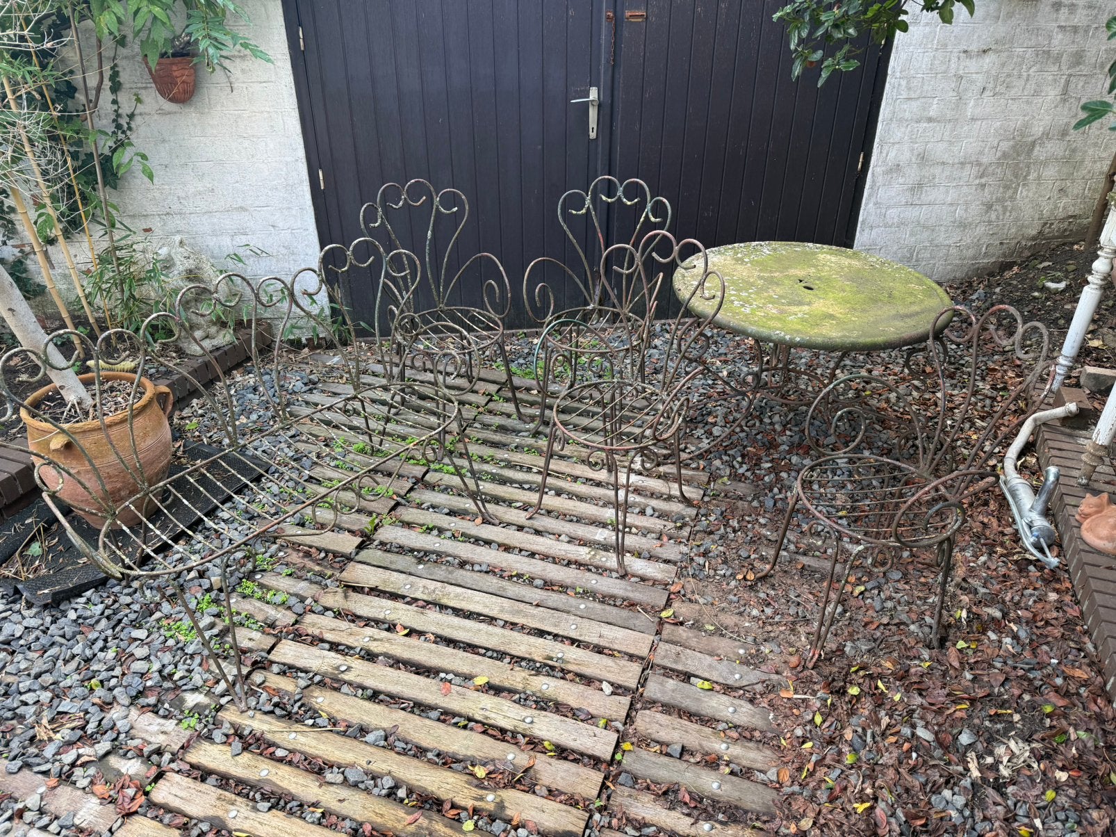 Prachtige vintage smeedijzeren tuinset, Tuin en Terras, Ophalen, Zo goed als nieuw, Bank, Tuinset