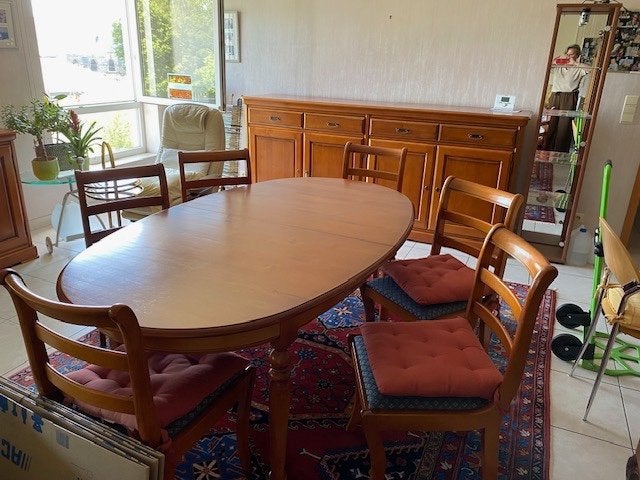 VOLLEDIGE EETKAMER 6 KERSENHOUTEN STOELEN, Huis en Inrichting, Ophalen, Gebruikt, Moderne, 6 tot 8 stoelen