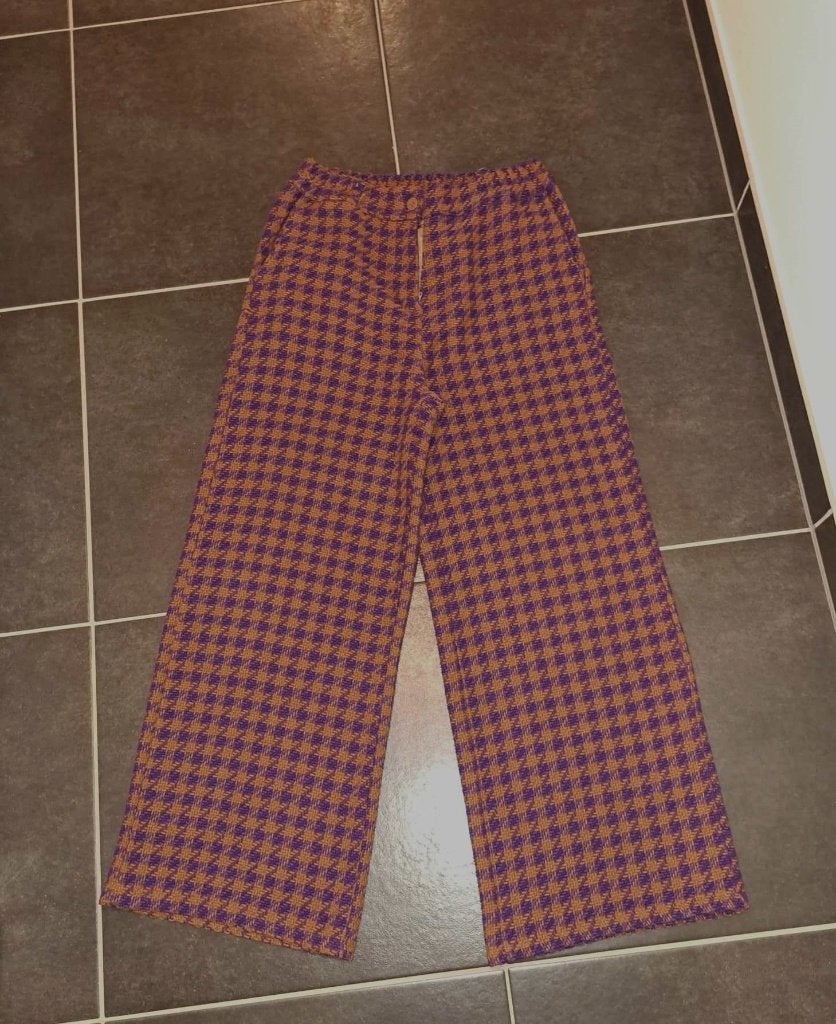 Garçonne Pied-de-Poule Broek, grof geweven, Mt L, Kleding | Dames, Paars, Maat 42/44 (L), Ophalen of Verzenden, Zo goed als nieuw