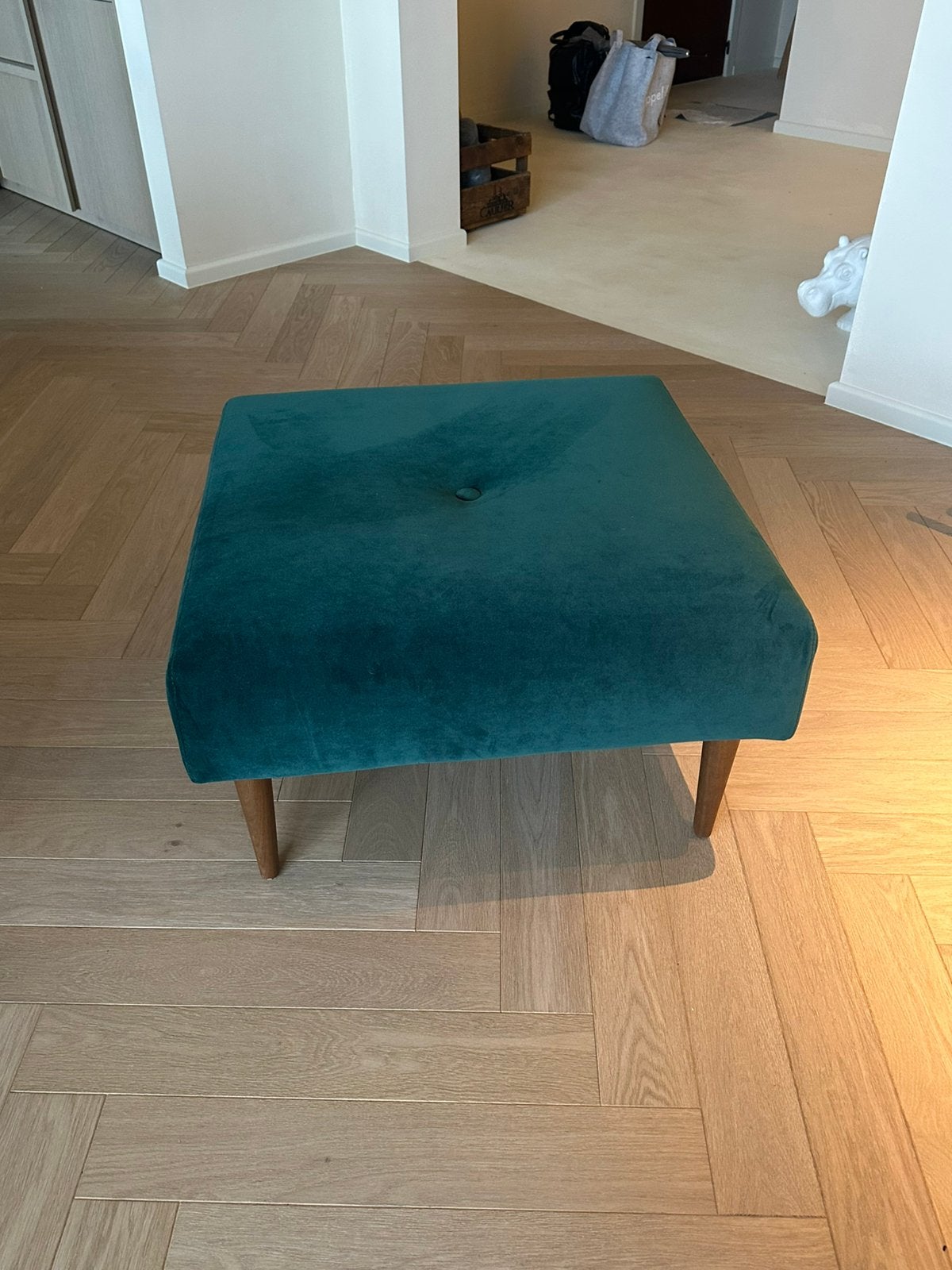 Fauteuil met voetbankje - Deens design - biljartgroen, Huis en Inrichting, Ophalen, Eenpersoons, Minder dan 75 cm, Design - kan ook in vintage interieur of werelddecor