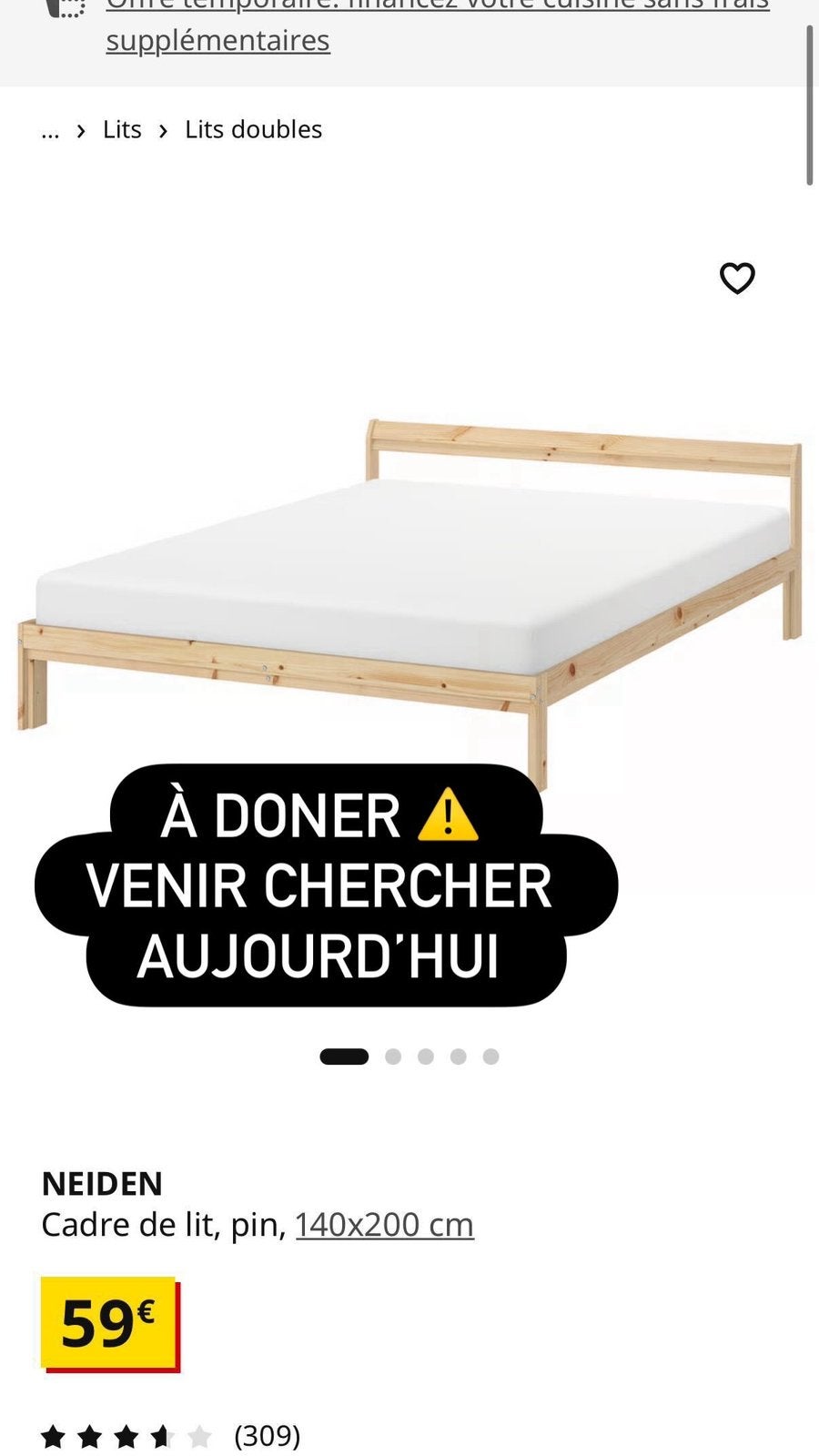 Lit ikea neiden . A donner , gratuit, Enlèvement, Comme neuf