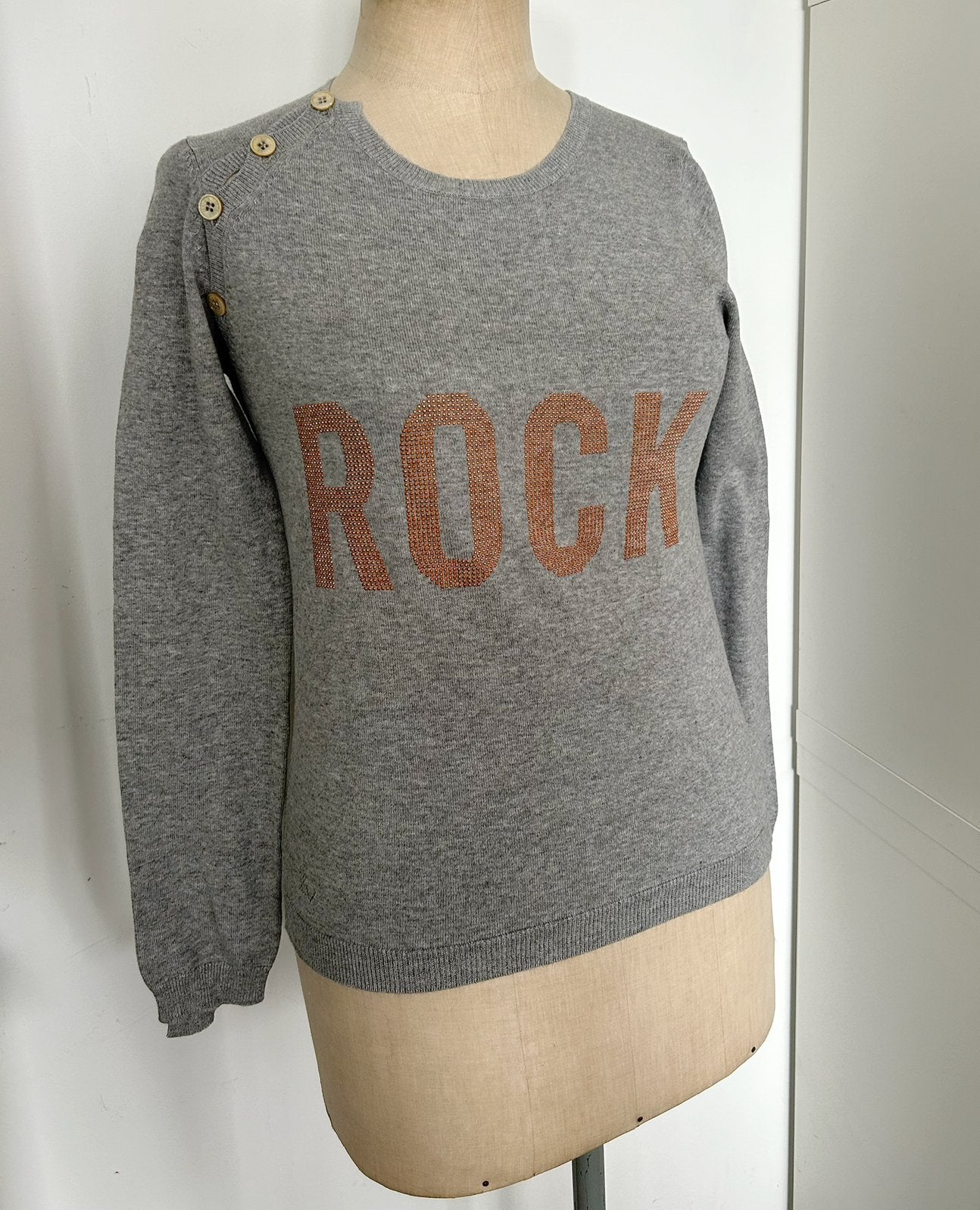 Nouveau pull gris à imprimé rock Zadig & Voltaire taille S, Enlèvement ou Envoi, Neuf, Taille 36 (S), Gris