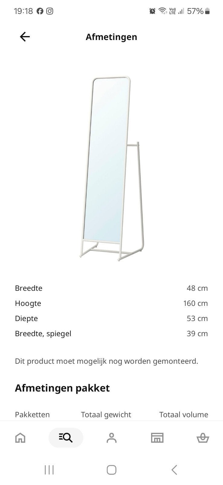 staande spiegel 48x160, Ophalen, Gebruikt, Minder dan 50 cm, 150 tot 200 cm