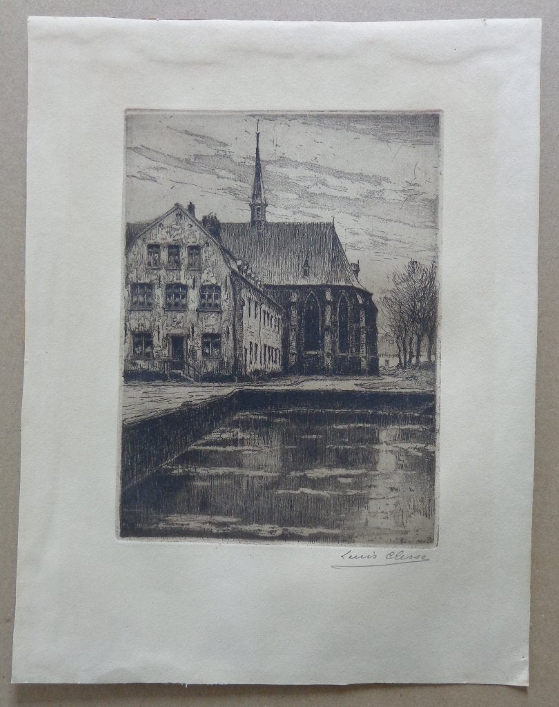 LOUIS CLESSE / HUIZEN LANGS WATER / ZW-W ETS / 32x24cm / SIG, Antiquités & Art, Enlèvement ou Envoi, Architecture, Eau-forte, Signé