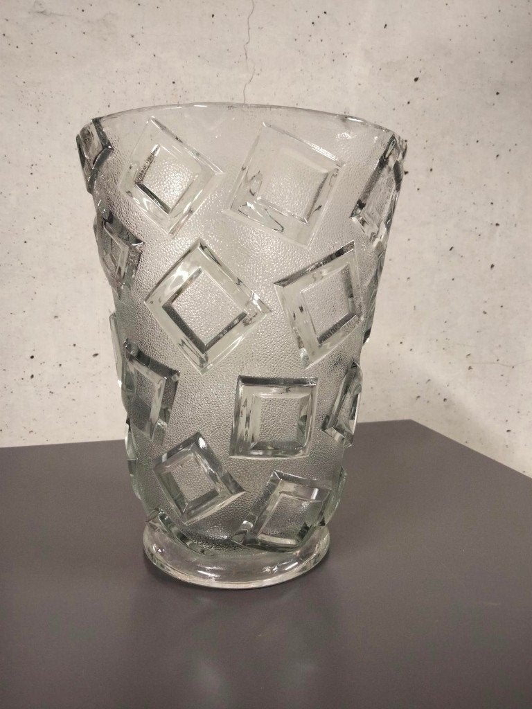 1920s 30s Art Deco press mould vaas glas reliëf, Ophalen of Verzenden