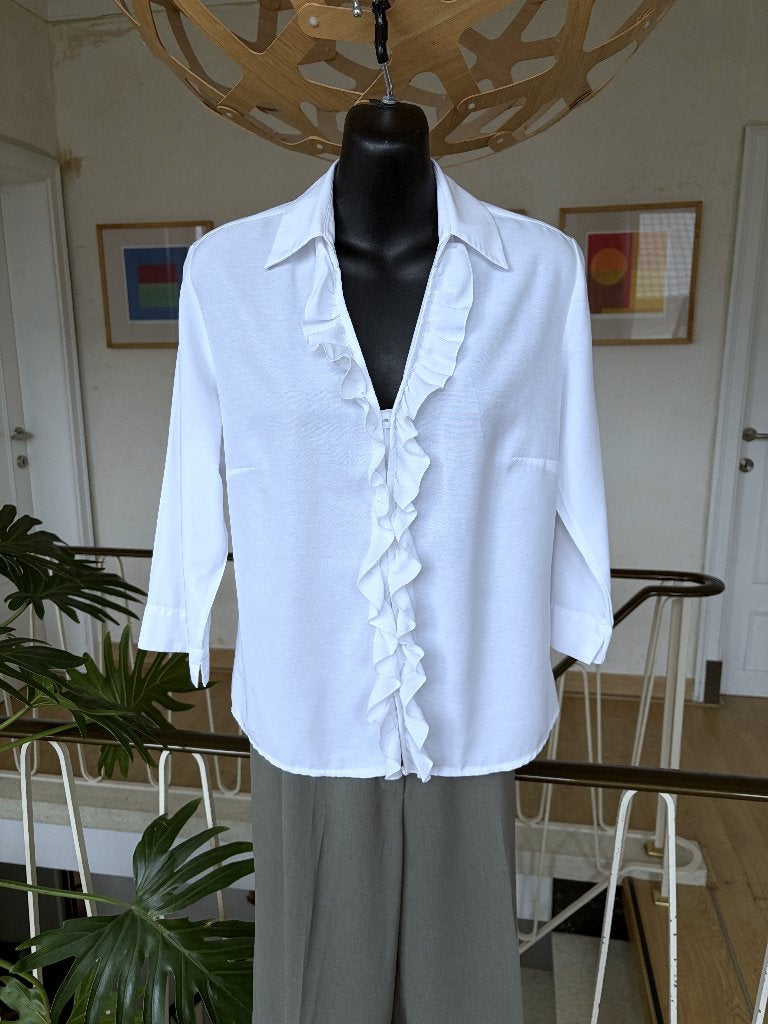 Vintage - Vunic prachtig bloesje met frulletjes, mt 36, Wit, Ophalen of Verzenden, Vunic, Maat 36 (S)