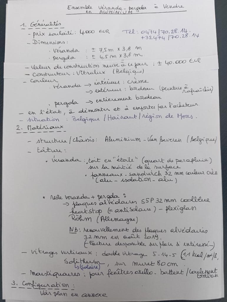 Ensemble veranda pergola en alu  à démonter, Enlèvement, Utilisé, Véranda