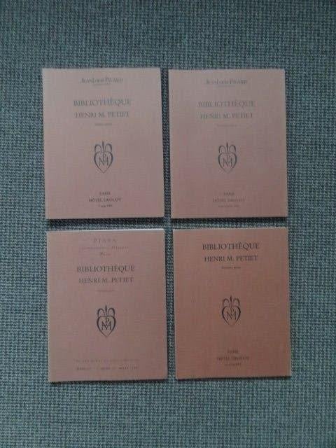 4 catalogues Bibliothèque Henri M. Petiet, reliures, livres, Envoi, Comme neuf, Design graphique