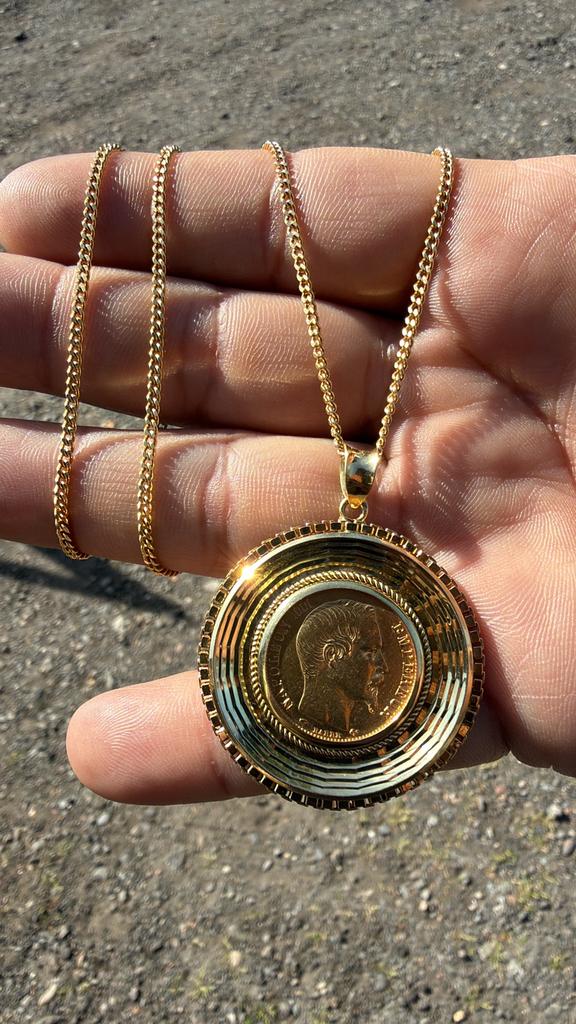 Geel gouden 18 karaat hanger met 21,6 karaat 20 franq, Enlèvement, Comme neuf, Jaune