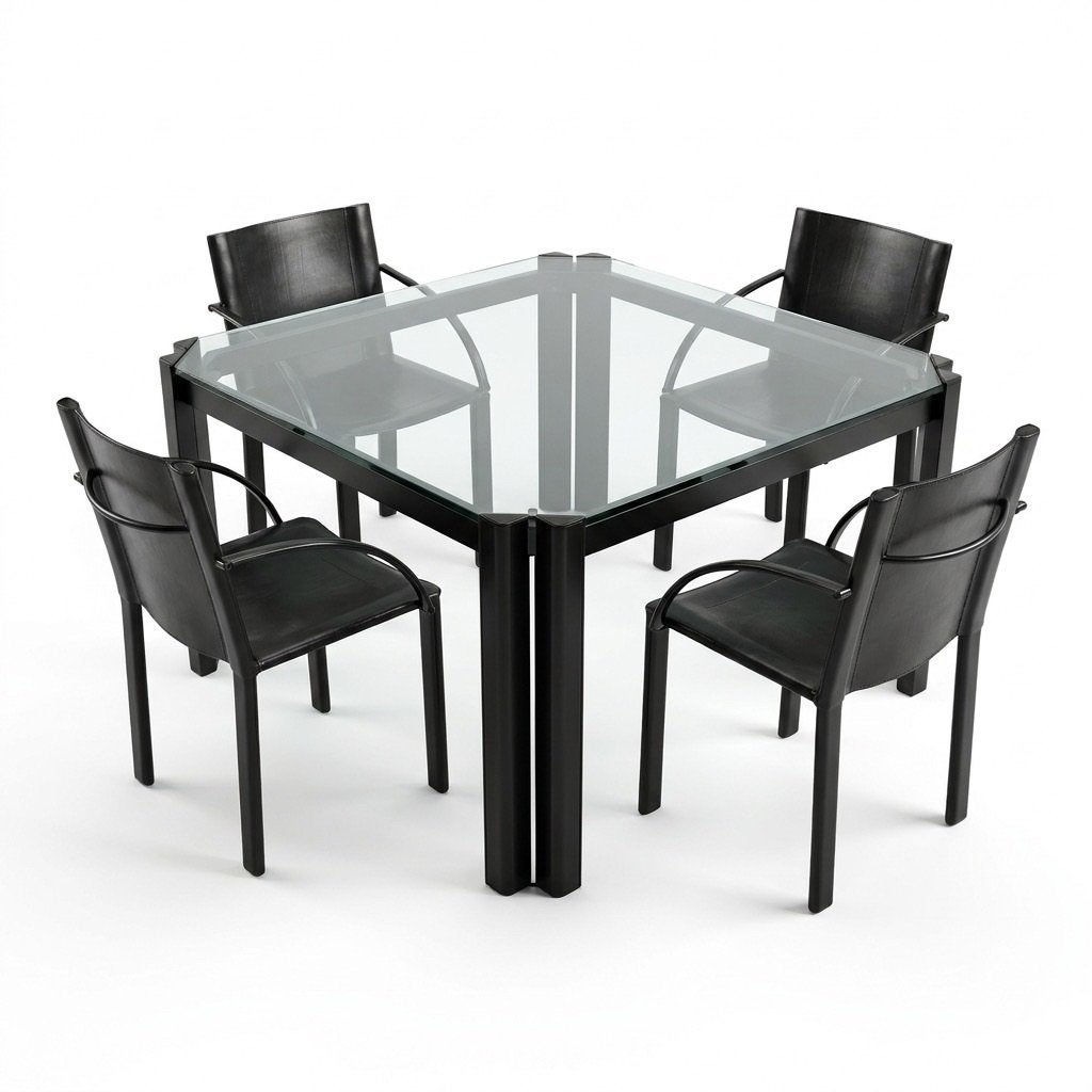 Matteo grassi eettafel + stoelen, Glas, Vierkant, Ophalen of Verzenden, Vijf personen of meer