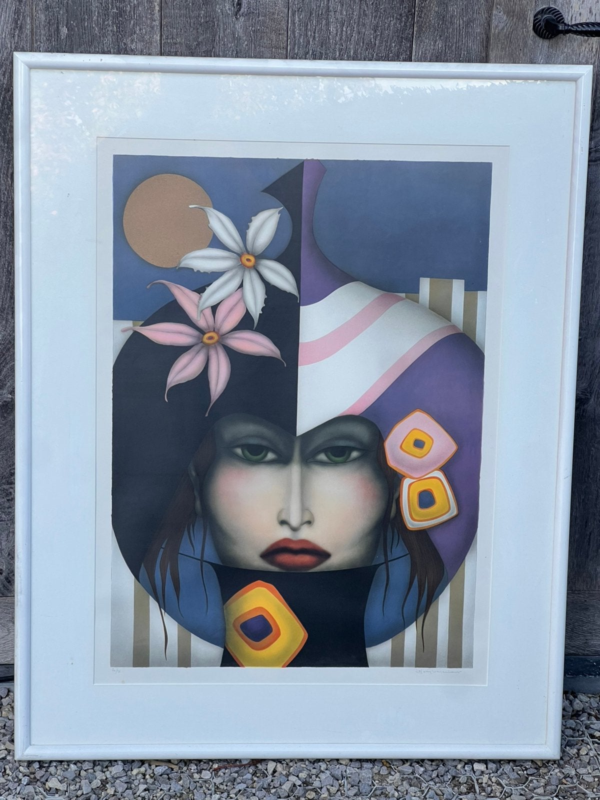 Jef Vantuerenhout “vrouw met bloem” (kader 83x105cm), Antiek en Kunst, Gesigneerd, Ophalen, Lithografie