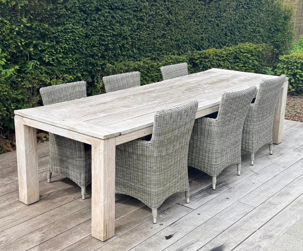 Houten tuintafel met 6 stoelen, Ophalen, Zo goed als nieuw