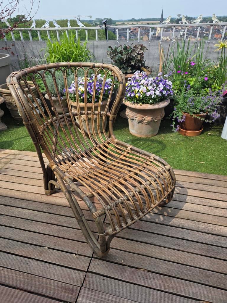 Fauteuil inclinable en rotin vintage, Enlèvement, Comme neuf, Rotin