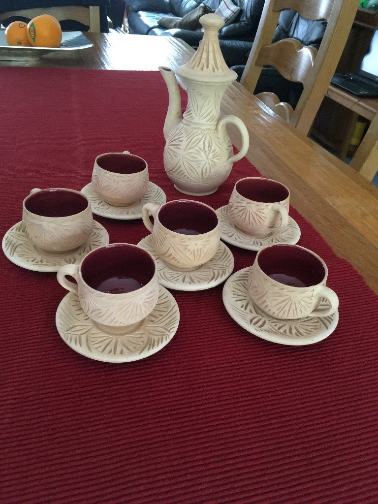 *Tunesisch terracotta Theesetje  (13delig)     *MOETWEG:-75%, Ophalen