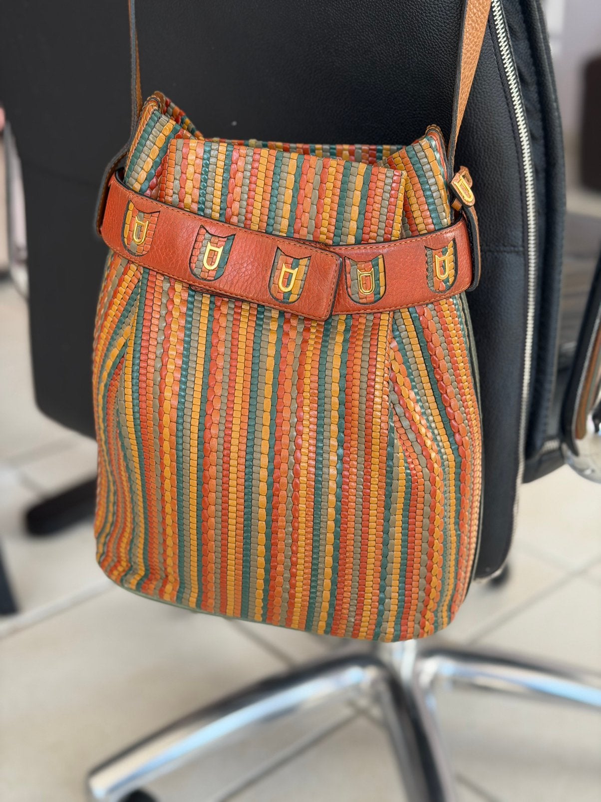 Delvaux Calicot Toile de cuir multicolore orange vert, Enlèvement ou Envoi, Comme neuf, Vert