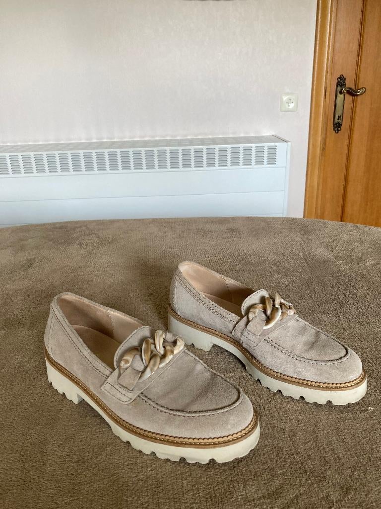 Beige moccassins in daim, Gabor, maat 5 1/2 zo  (2x gedragen, Enlèvement ou Envoi, Beige, Gabor, Comme neuf