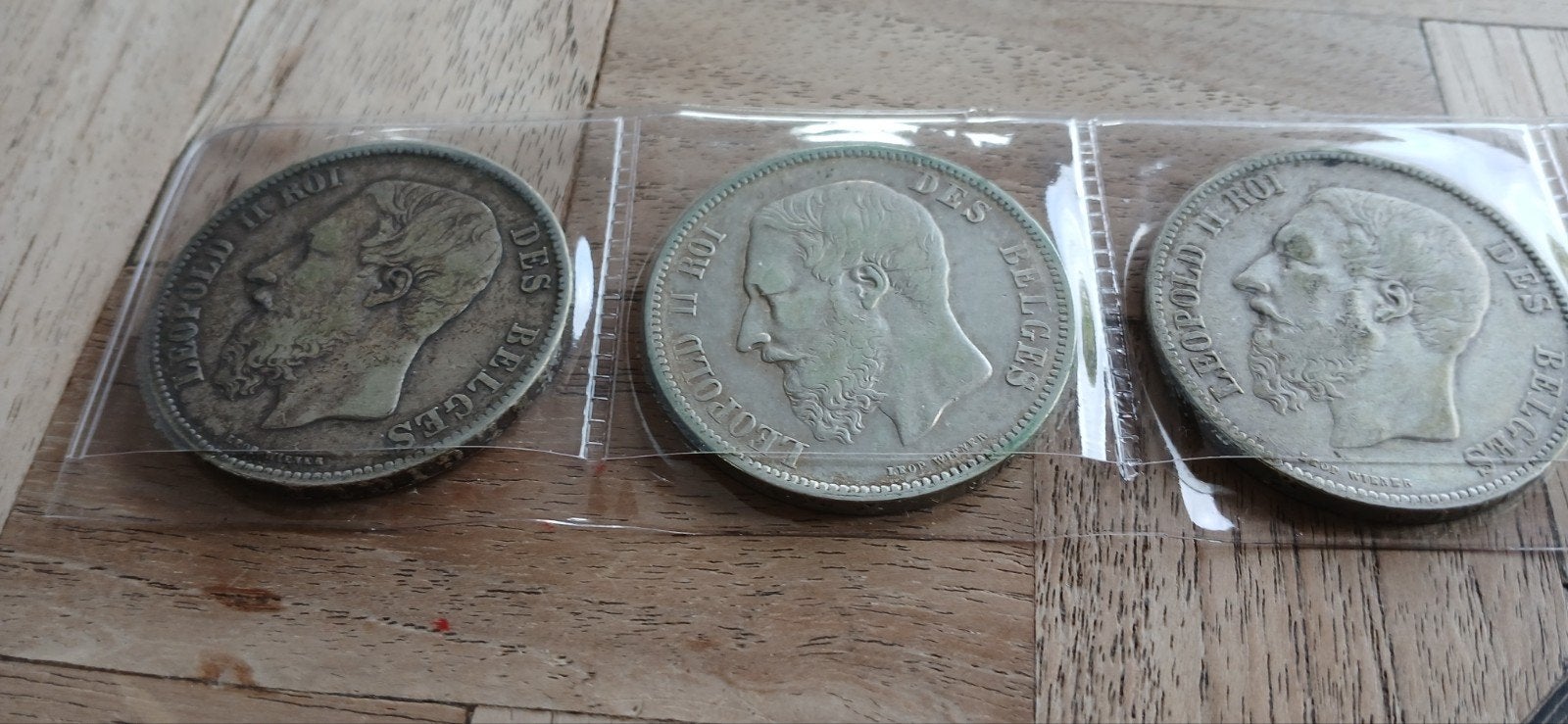 3 zilveren munten Belgium – 5 Francs 1867 (Leopold II), Enlèvement ou Envoi, Utilisé