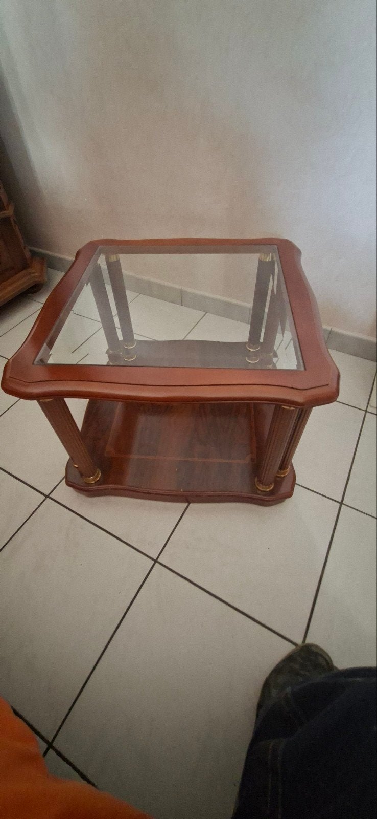 table de salon bois  avec verre biseauté, Maison & Meubles, Enlèvement, Verre