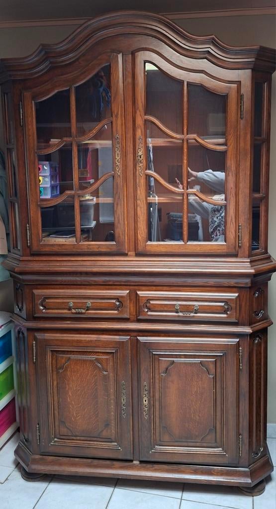 Eiken vitrine kast, Huis en Inrichting, Kasten | Buffetkasten, Ophalen, Met deur(en), 100 tot 150 cm, 200 cm of meer
