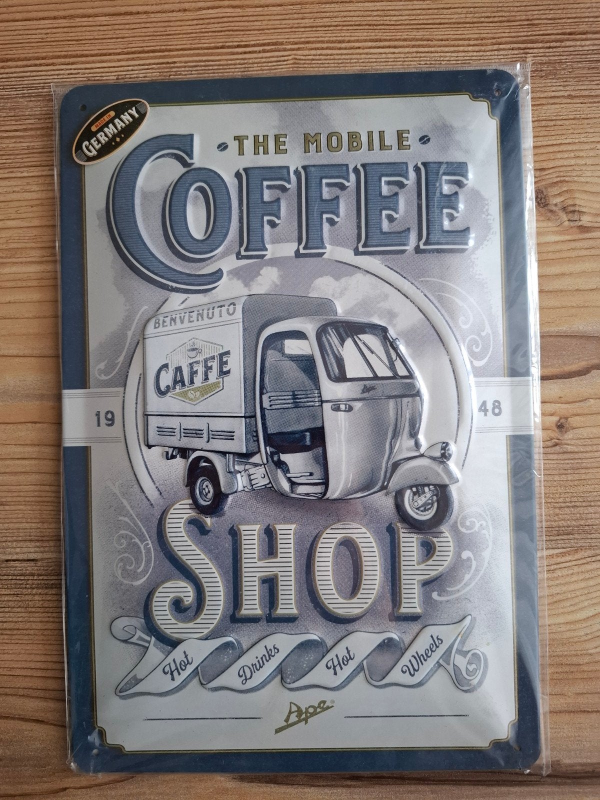 Panneau métallique The Mobile Coffee Shop pour décoration mu, Maison & Meubles, Neuf, 30 cm, Enlèvement ou Envoi, Métal