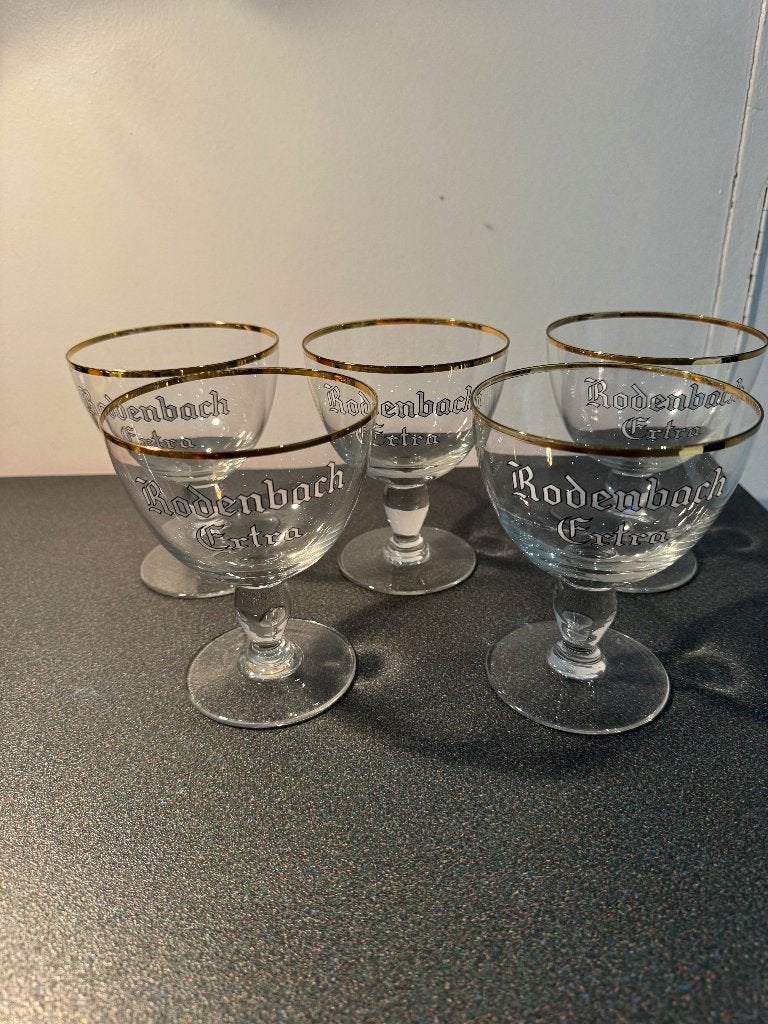 Set van 5 originele Rodenbach Extra bierglazen – Vintage, Enlèvement, Neuf, Verre à bière