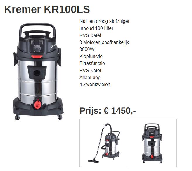 Kremer KR100LS industriële nat/droog stofzuiger, Enlèvement, Neuf, Réservoir, 2000 watts ou plus