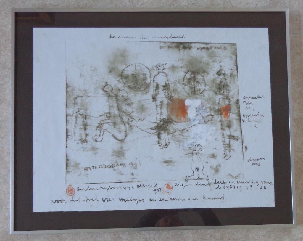 ANTON HEYBOER / MENS EVENBEELD / ETS + GOUACHE 61x76cm KADER, Antiquités & Art, Art | Lithographies & Sérigraphies, Signé, Enlèvement