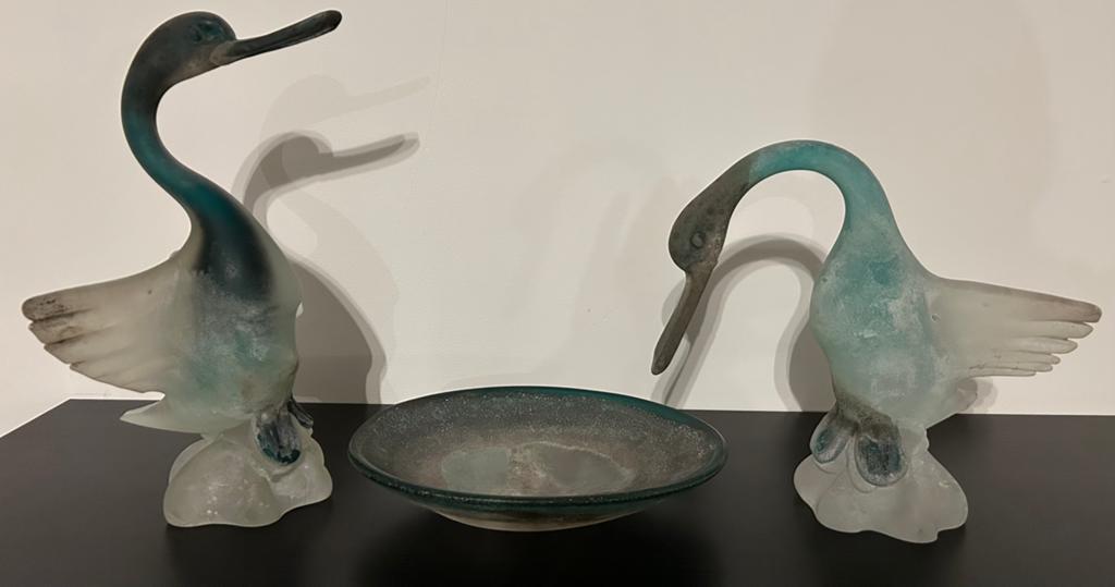 3 delig murano glas set cenedese 2 zwanen met schaal scavo, Antiquités & Art, Enlèvement ou Envoi