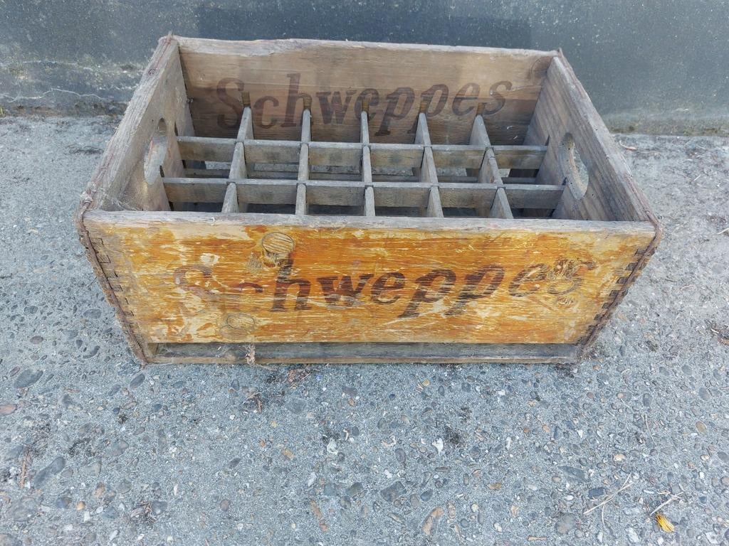 houten Schweppes krat / oude flessenbak met vakverdeling, Antiek en Kunst, Ophalen