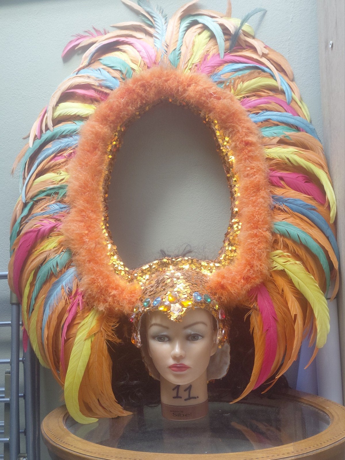 prachtig gigantisch oranje paillet kopstuk, Ophalen, Nieuw, Bovenkleding