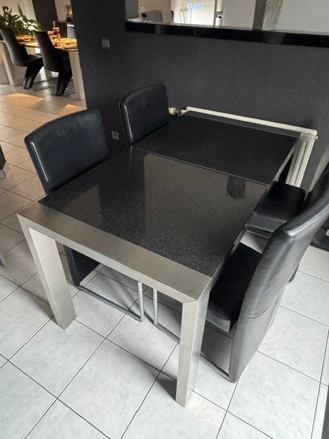 Inox tafel met granieten blad, Ophalen, 100 tot 150 cm, 50 tot 100 cm, Zo goed als nieuw