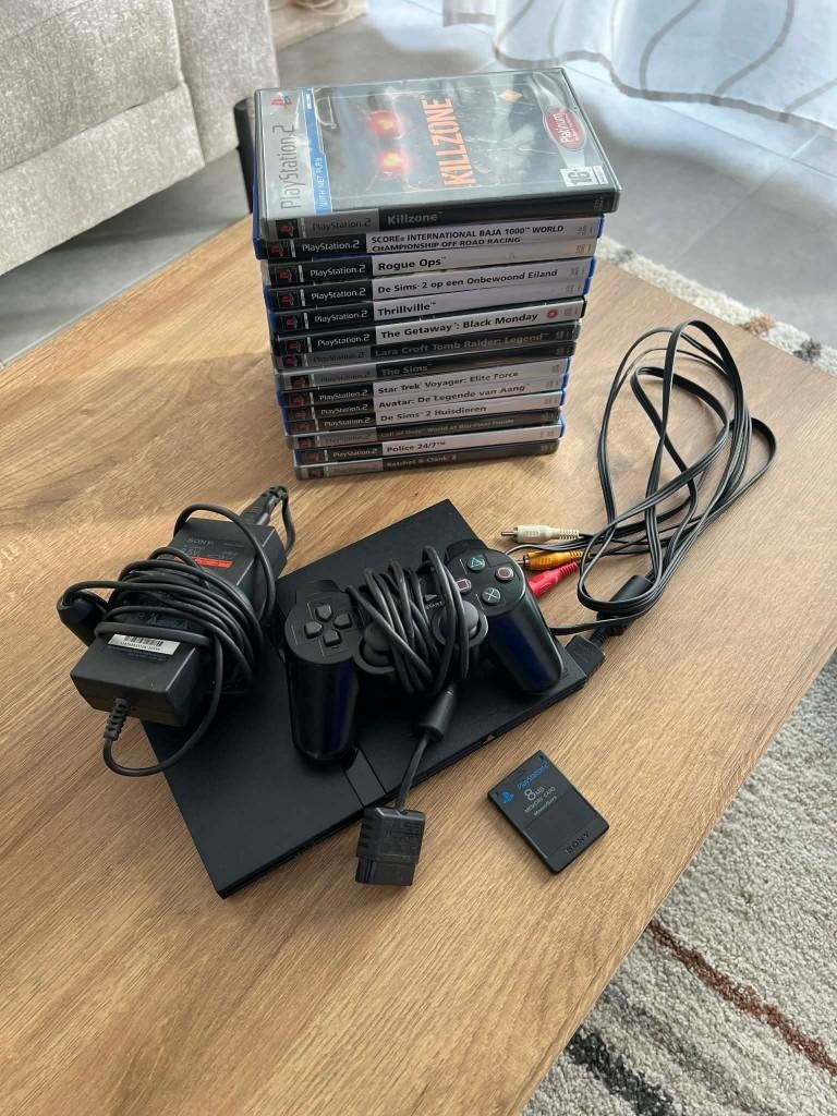 Playstation 2 Slim + Games / Controller / Geheugenkaart, Ophalen, Gebruikt, Zwart, Met games
