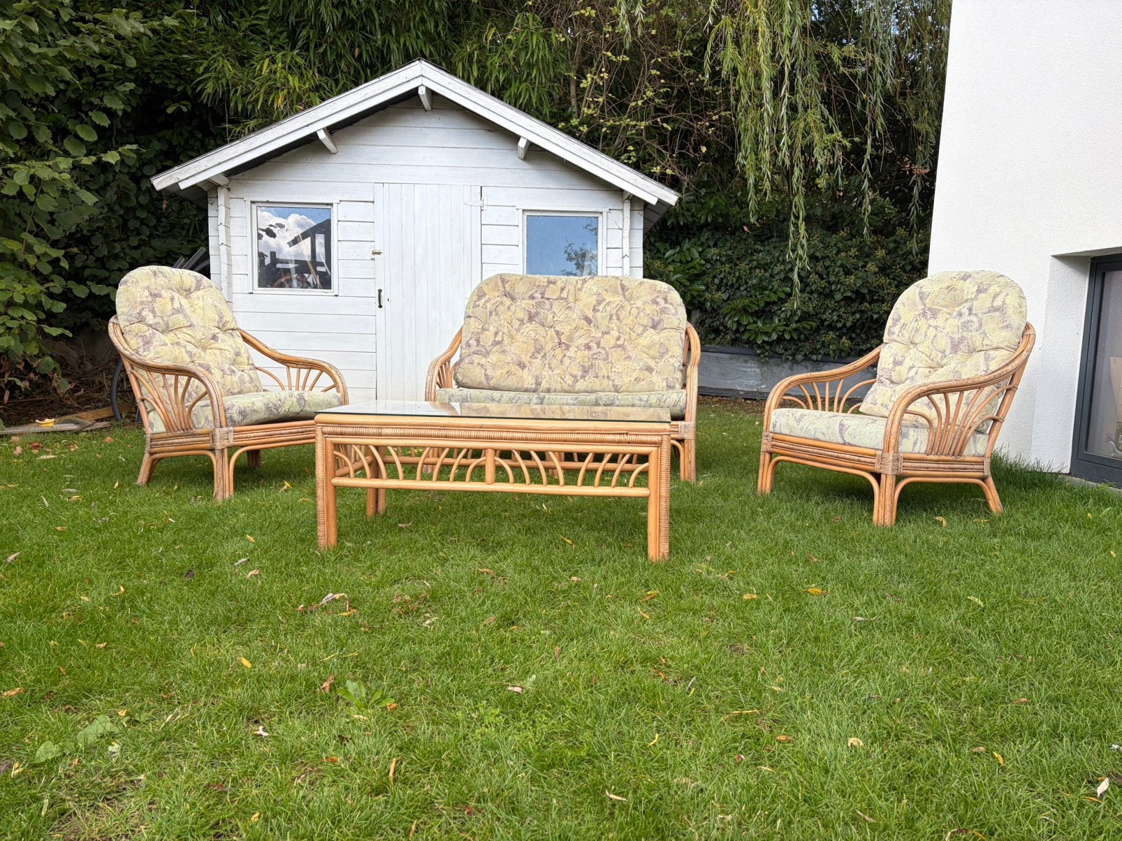 Rotan set: tweezit, 2x éénzit, laag tafeltje, Ophalen