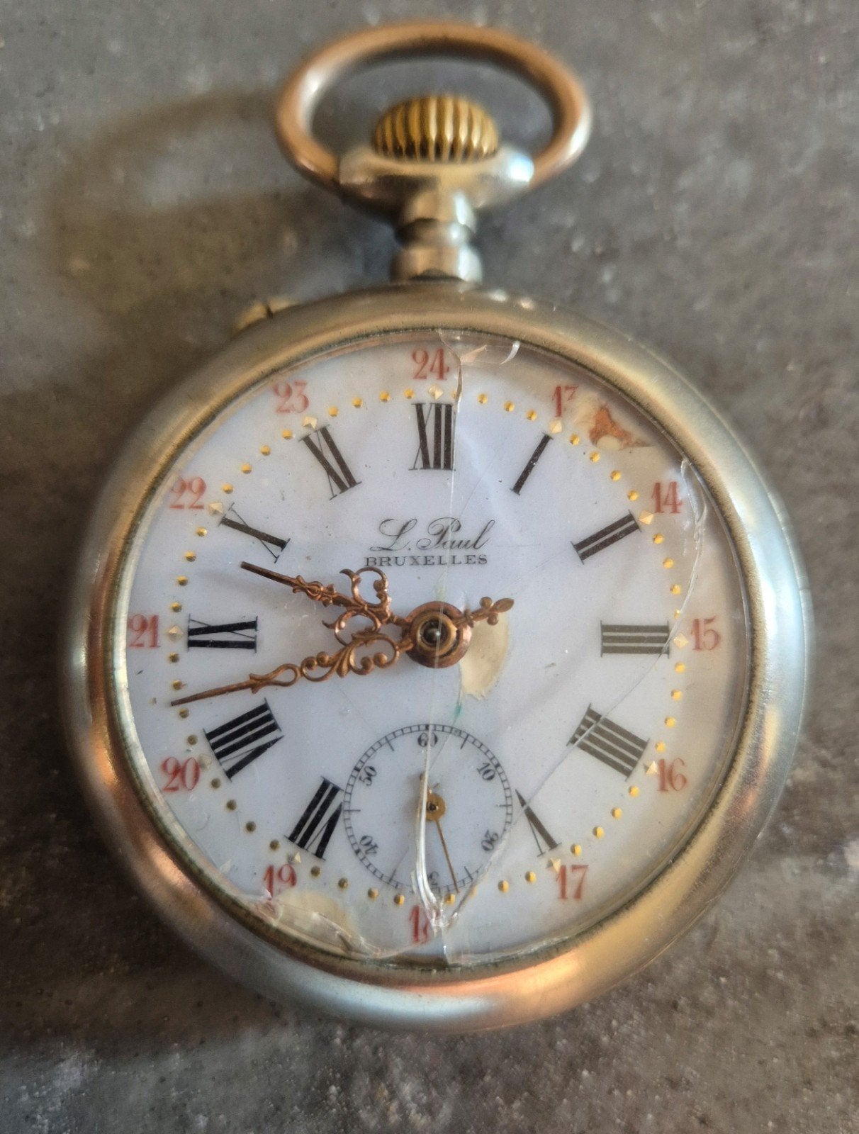 Zakhorloge antiek L.Paul Bruxelles.  Werkend, Handtassen en Accessoires, Horloges | Antiek, Overige merken, Zakhorloge, Staal