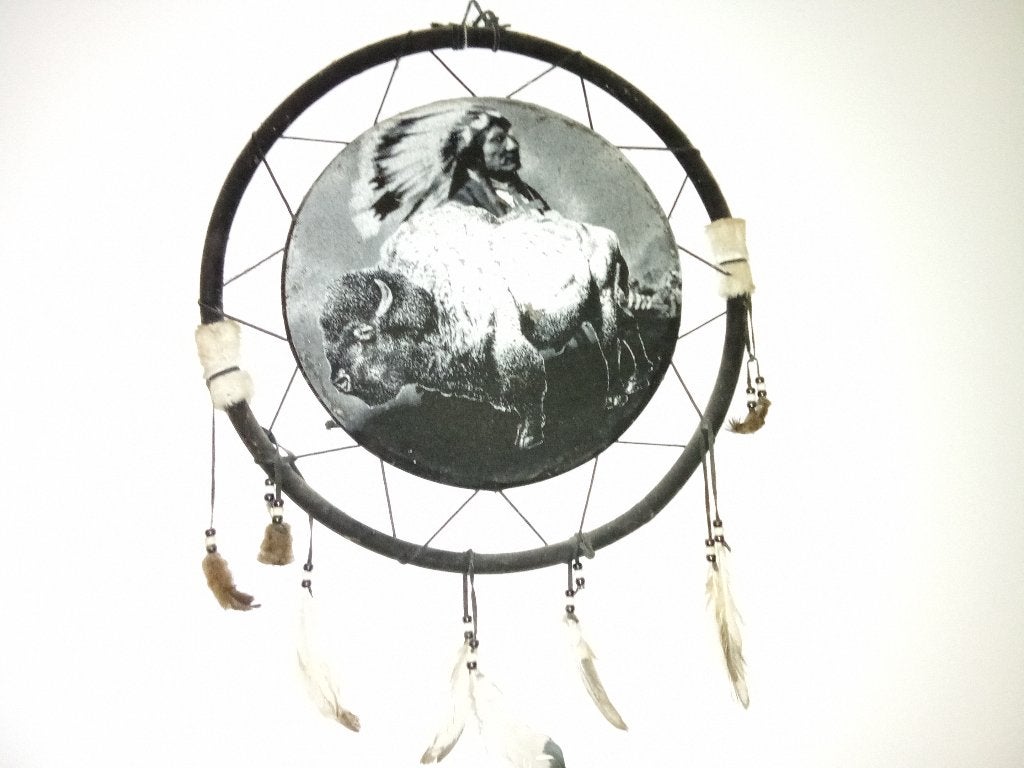 Opperhoofd met wolven dreamcatcher, Ophalen, Gebruikt, 35 cm, Vintage