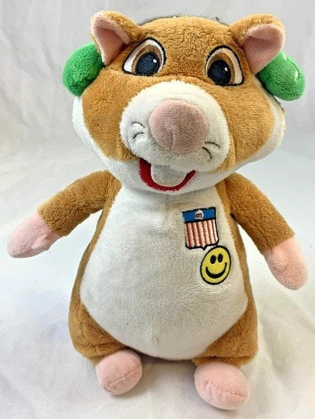 Hamster en peluche Albert Heijn avec smiley et écouteurs AH, Hamster, Comme neuf, Petit (moins de 20 cm), Multicolore