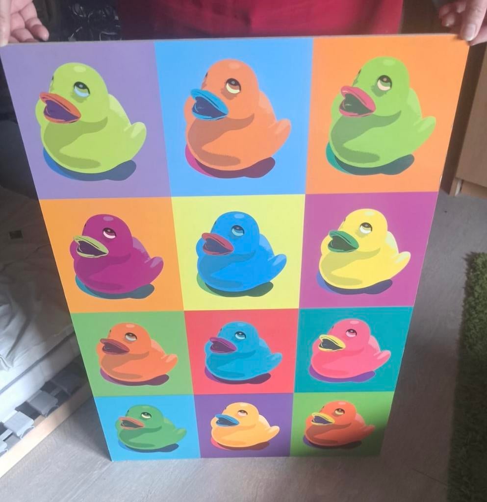 Pop-art duck op gelamineerd mdf, Autres styles, Enlèvement, Comme neuf, Objet de décoration