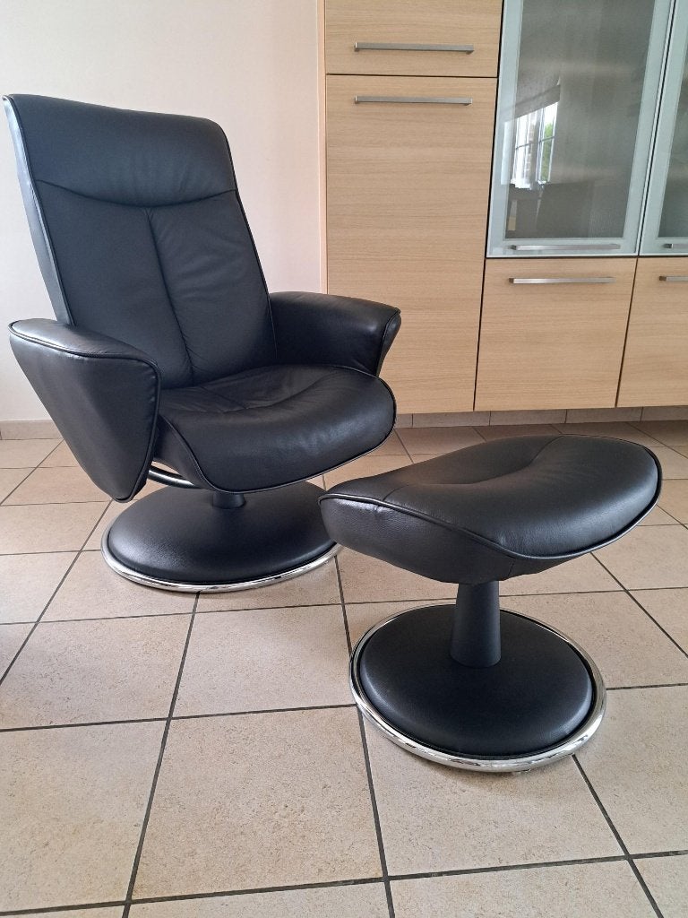 FAUTEUIL SIMILI CUIR ET REPOSE PIEDS, Maison & Meubles, Fauteuils, Moins de 75 cm, Noir, Comme neuf, Enlèvement