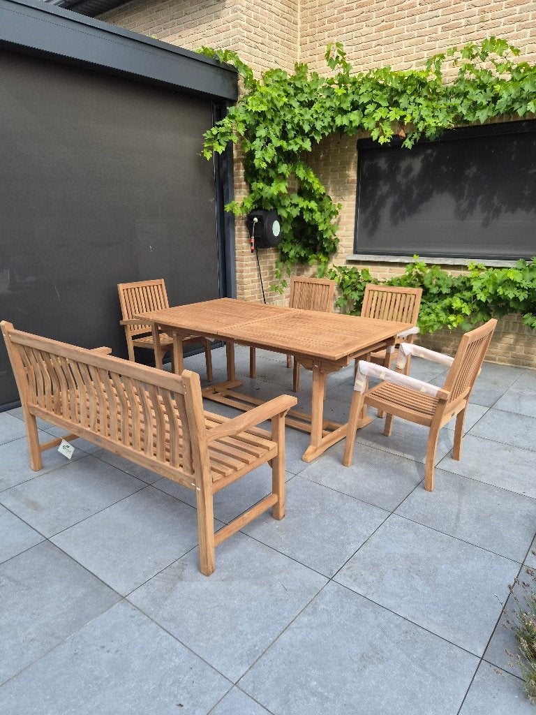 Table de jardin en teck avec 6 chaises, Enlèvement, Neuf, Rectangulaire, Bois de teck