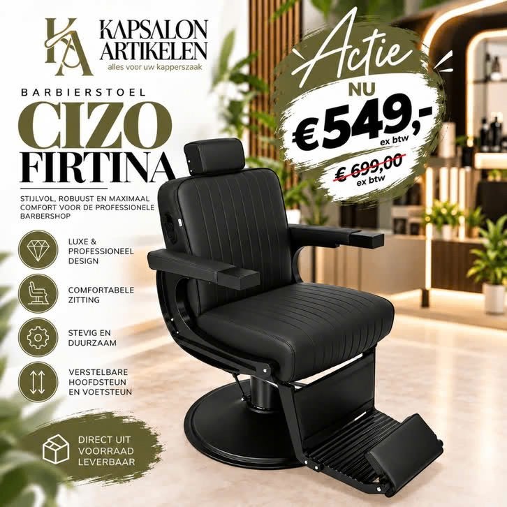 korting Barbierstoel Baron X Black Professionele Zwarte Luxe, Huis en Inrichting, Zwart, Overige materialen, Nieuw, Ophalen of Verzenden