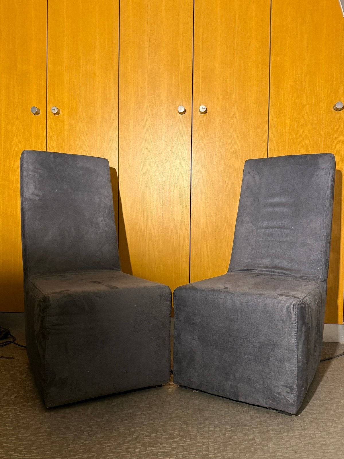 Loungeset – 2 stoelen + 2 loungepoefs in antraciet, Ophalen, Gebruikt, Stof