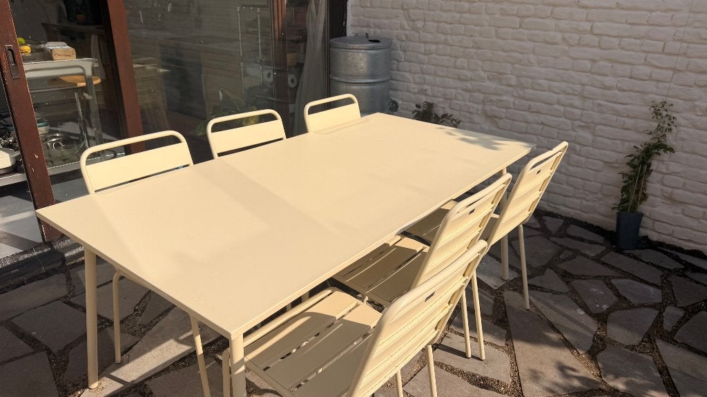 Oviala tuintafel + 6 stoelen, Ophalen, Zo goed als nieuw, Rechthoekig