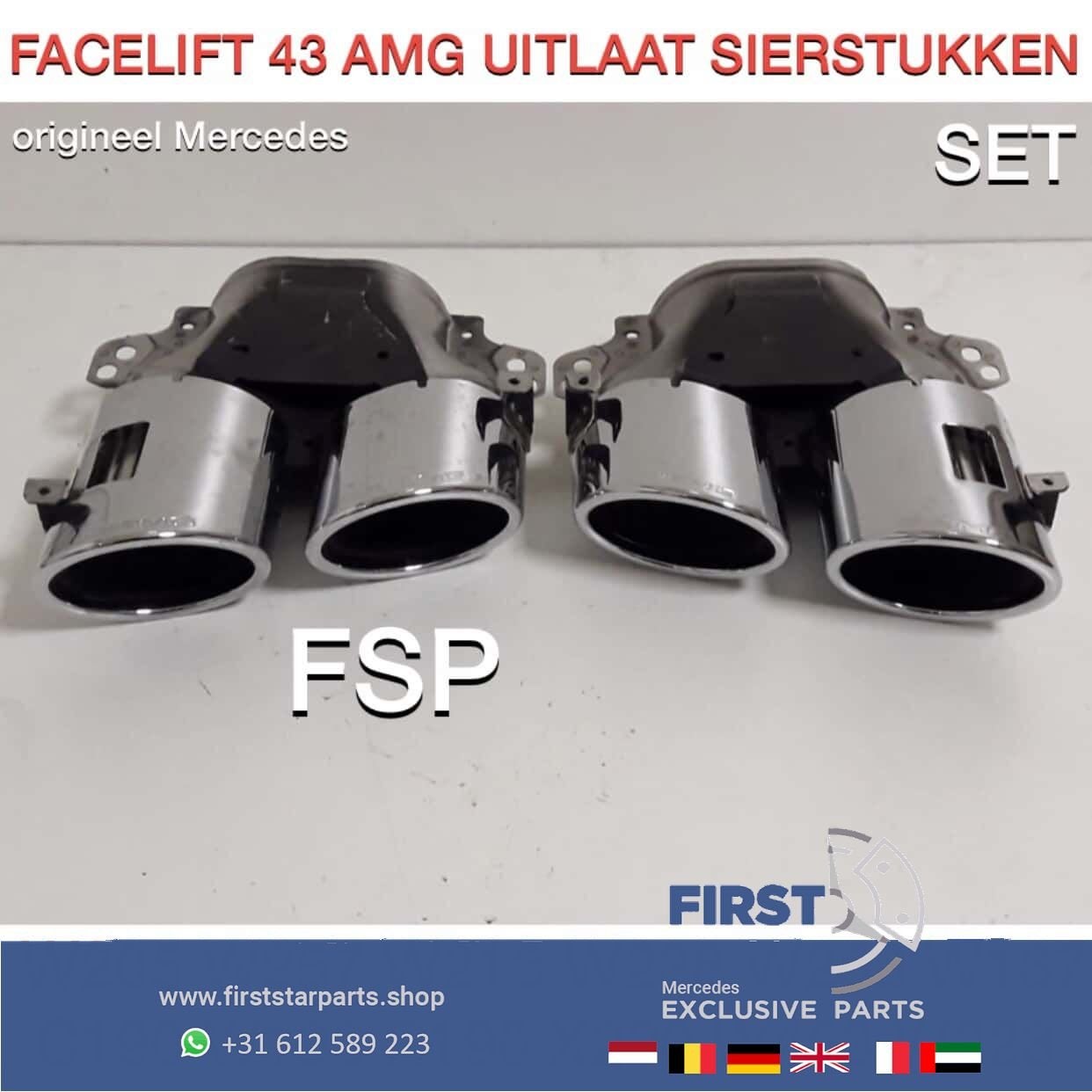 2020 FACELIFT 43 53 AMG UITLAATSIERSTUKKEN SET ORIGINEEL Mer, Utilisé, -, -, Enlèvement ou Envoi