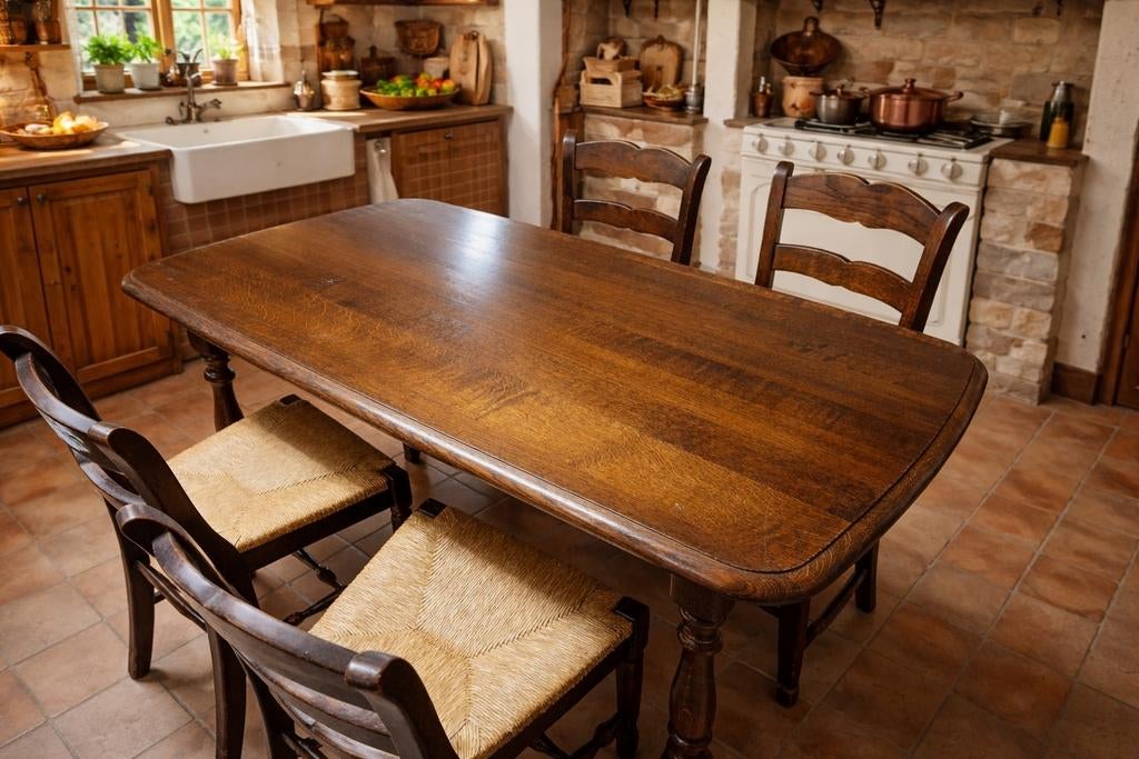 Table de cuisine en chêne avec chaises en chêne, Enlèvement